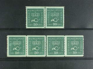 Sweden. Facit 165c ★★/★ , 80 öre dark blue-green on soft paper in one pair and one strip …