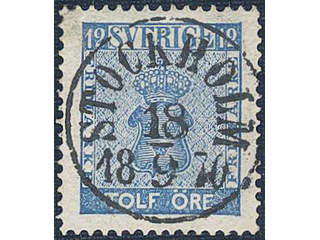 Sweden. Facit 9c3 used , 12 öre blue, perforation of 1865. Superb example cancelled …
