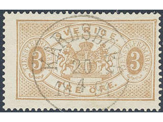 Sweden. Official Facit Tj12 used , 3 öre brown, perf 13. EXCELLENT cancellation …
