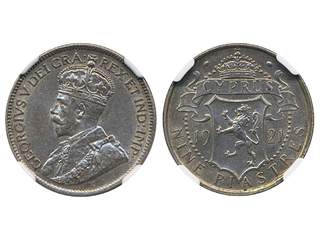 Coins, Cyprus. George V (1910-1935), KM 9, 9 piastre 1921. In NGC slab AU58. XF-UNC.
