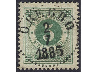 Sweden. Facit 30k used , 5 öre dark green. EXCELLENT cancellation ÖREBRO 2.7.1885.