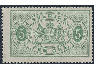Sweden, Sverige, Sverige, Sverige. Official Facit Tj3a ★★, 5 öre bluish green, perf 14. …
