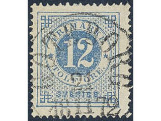 Sweden. Facit 21b used , 12 öre dull ultramarine-blue on yellowish paper. Superb …