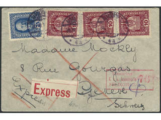 Austria. Michel 188, 192 cover , 3×10+25 h on censored express cover sent to …