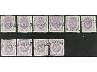 Sweden. DENMARK. Danish cancellation FRA YSTAD used in Rønne, on ten stamps. (10).