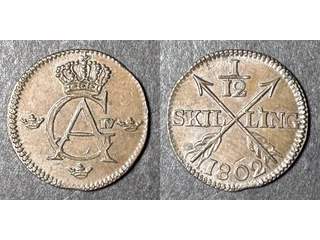 Sverige Gustav IV Adolf (1792-1809) 1/12 skilling 1802, 01/0