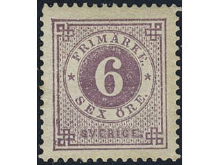 Sweden. Facit 31g ★, 6 öre bluish lilac on white paper. Superb centering.