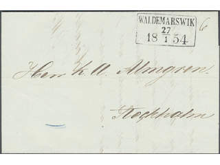 Sweden. E county. WALDEMARSWIK 27.1.1854, rectangular postmark. Beautiful letter sent to …
