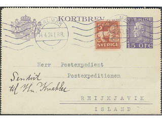Sweden. Postal stationery, letter card Facit kB26, 142A , Letter card 15 öre …