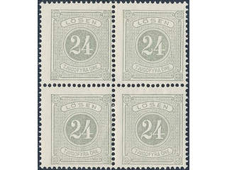 Sweden. Postage due Facit L7 ★★/★, 24 öre grey, perf 14. Block of four with one stamp …