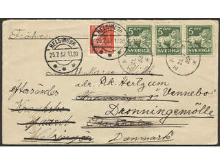 Sweden. Facit 143C cover, 3×5 öre on interesting cover, first sent from MALEN (L/SK) to …