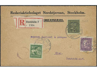 Sweden. Facit 158, 144A, 179A cover , 10+20+40 öre on registered cover with the sought …
