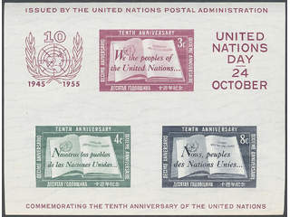 U.N. New York. Michel 42–44 ★★ , 1955 United Nations Day souvenir sheet 1. Four copies.