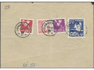 Sweden. Facit 337C, 304, 308, 402 cover , 1942 Flying Swans 20 Kr blue perf on four …