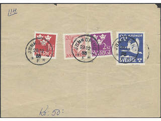 Sweden. Facit 337C, 304, 308, 402 cover , 1942 Flying Swans 20 Kr blue perf on four …