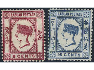Malayan states, Labuan. Michel 9, 15 ★, 1880-82 8 and 16 c (2). Very fine. SG 15, 23, …