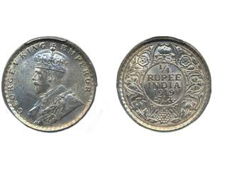 Coins, India. George V (1910-1936), KM 524, ¼ rupee 1919 C. Graded by PCGS as MS64. …