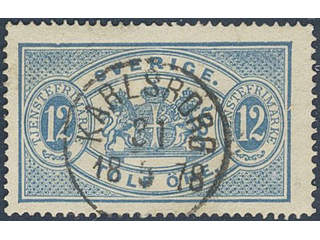 Sweden. Official Facit Tj5 used , 12 öre blue, perf 14. EXCELLENT cancellation KARLSBORG …