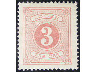Sweden. Postage due Facit L2 ★ , 3 öre red, perf 14. Very fine. SEK 600