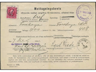 Sweden. Facit 54 on cover, 10 öre on beautiful return receipt form used for a insured …