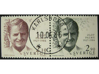 Sweden. Facit 1402SX used , 1986 Olof Palme 2.10 / 2.90 kr, pair. EXCELLENT cancellation …