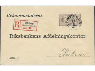 Sweden. Official Facit Tj21 , 30 öre on registered cover sent from GÖTEBORG 27.5.1899 to …