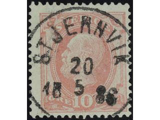 Sweden. Facit 39c used , 1885 Oscar II, letterpress 10 öre pale carmine, type II. …