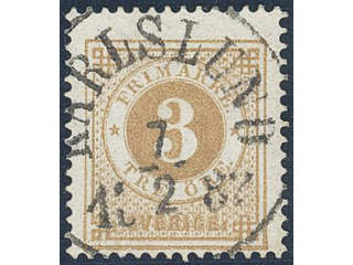 Sweden. Facit 28 used , 3 öre brown. EXCELLENT cancellation KARLSLUND 7.2.1882.
