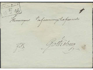 Sweden. K county. CARLSKRONA 27.4.1845, rectangular postmark. Type 4 on cover sent to …