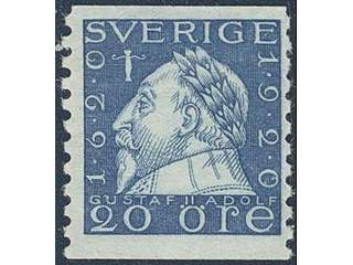 Sweden. Facit 152Abz ★★ , 1920 Gustav II Adolf 20 öre blue vertical perf 9¾ with wmk …