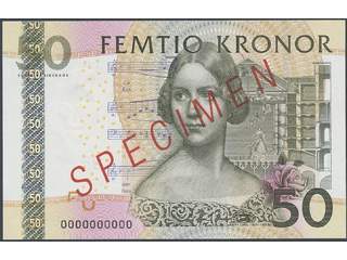 Banknotes, Sweden. SF T15, 50 kronor 2004. Specimen with zeros as serial number. …