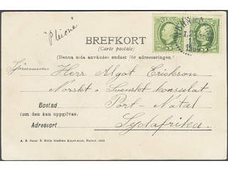 Sweden. Facit 52 cover , 2x5 öre on postcard sent from NORRKÖPING LBR 22.12.1904 to …