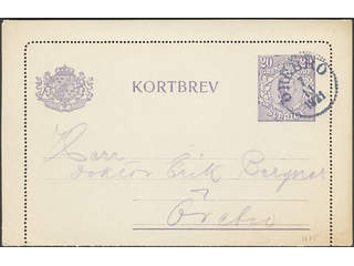 Sweden. Postal stationery, Letter card, Facit kB19, Letter card 20 öre with edges, sent …