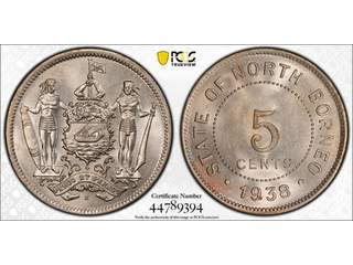 Brittiska Nordborneo 5 cents 1938 H, UNC, PCGS MS64