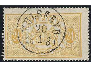 Sweden. Official Facit Tj7c used , 24 öre orange-yellow, perf 14. EXCELLENT cancellation …