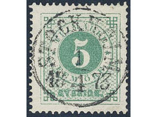 Sweden. Facit 19b used , 5 öre light bluish green on white paper. EXCELLENT cancellation …