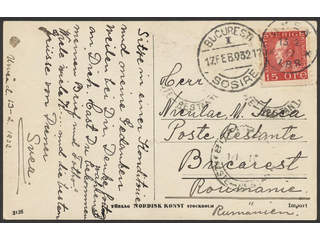 Sweden. Facit 177A cover , 15 öre on postcard sent from UMEÅ LBR 13.2.32 to Romania. …