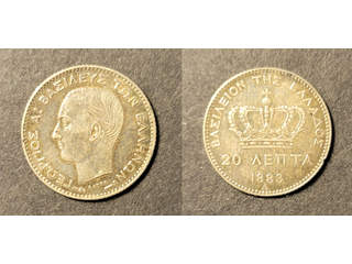 Greece George I (1863-1913) 20 lepta 1883, AU/UNC lätt rengjord