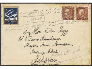 Sweden. Facit 178A cover , 2×15 öre on cover sent from STOCKHOLM 6.12.1938 to Persia. …