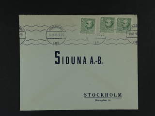 Sweden. Facit 333BB cover , 1941 Artur Hazelius 5 öre green, pair, on five cards/covers …