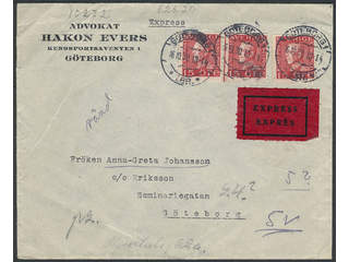 Sweden. Facit 177A cover , 3x15 öre on local special delivery cover sent within GÖTEBORG …