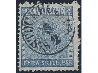 Sweden. Facit 2f used, 4 skill blue, dense background, medium-thick paper. Very fine and …