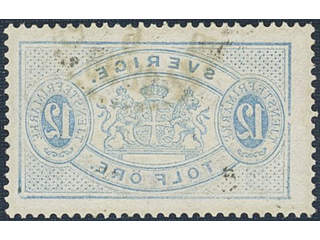 Sweden. Official Facit Tj25v6 used , 10/12 öre blue with set off variety.