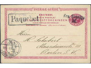 Sweden. Facit bKe13. DENMARK. Danish cancellations FRA SVERIGE M, PAQUEBOT and …