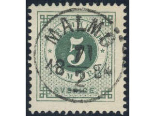Sweden, Sverige, Sverige, Sverige. Facit 30h used, 5 öre bluish dark-green on soft …