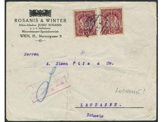 Austria. Michel 188 cover , 2×10 h with perfins R&W on censored cover sent from WIEN …