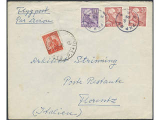 Sweden. Air mail cover Facit 273A, 276B , 10+2x20 öre on air mail cover sent from PKP 85 …