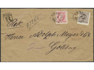 Sweden. Facit 45, 47 cover , 10+30 öre on registered 2-fold cover sent from UDDEVALLA …
