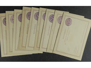 Sweden. Postal stationery, double postcard Facit bKd1CII+CII , Reply card 6+6 öre, nine …