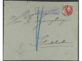 Sweden. Facit 54e cover , 1895 Oscar II 10 öre bright carmine on inland cover of lowest …